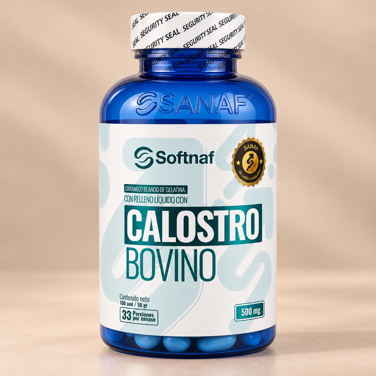 SANAF Softnaf Calostro Bovino 500 mg – Suplemento de Origen Bovino, 33 Porciones