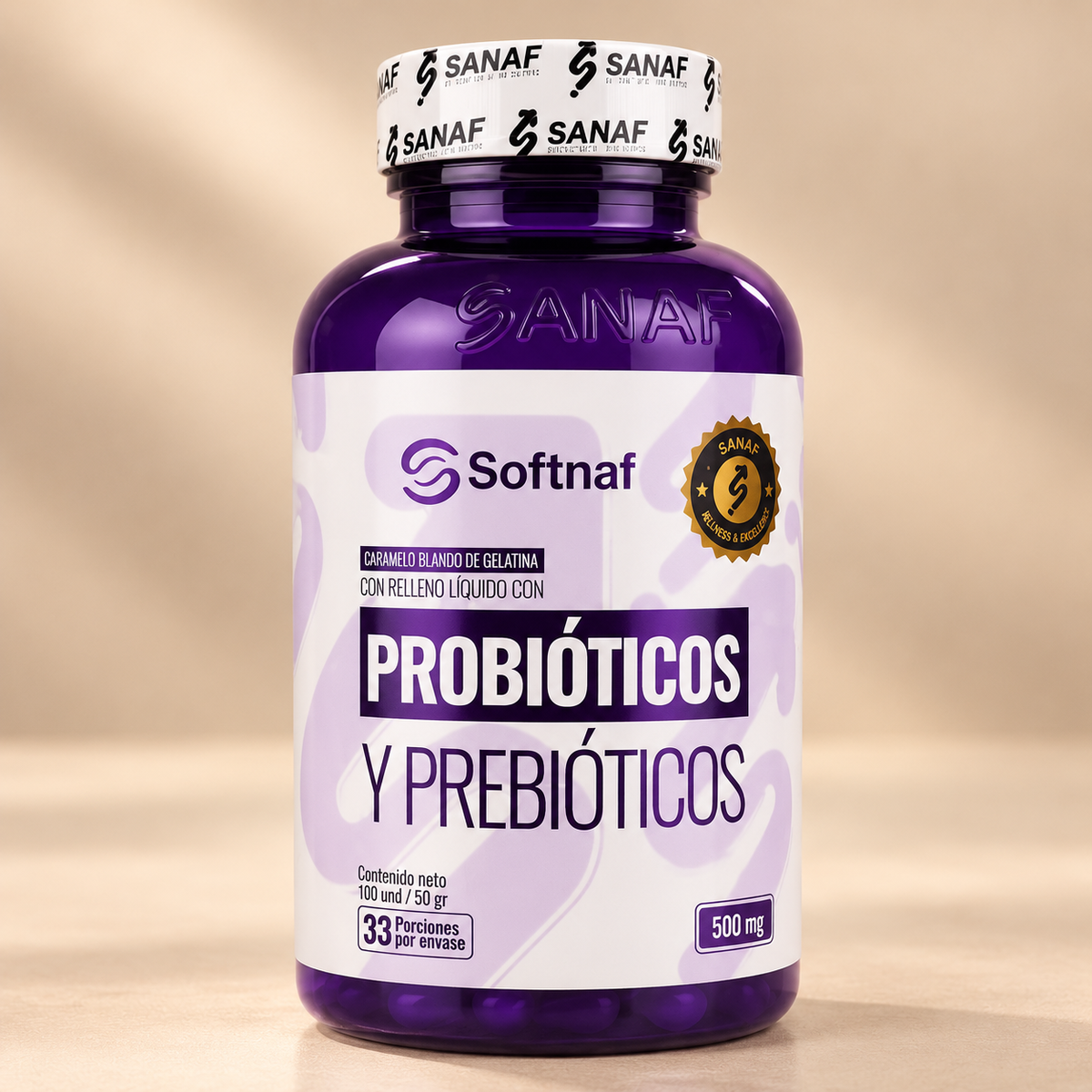 SANAF Softnaf Probióticos y Prebióticos 500 mg – Suplemento Digestivo, 33 Porciones
