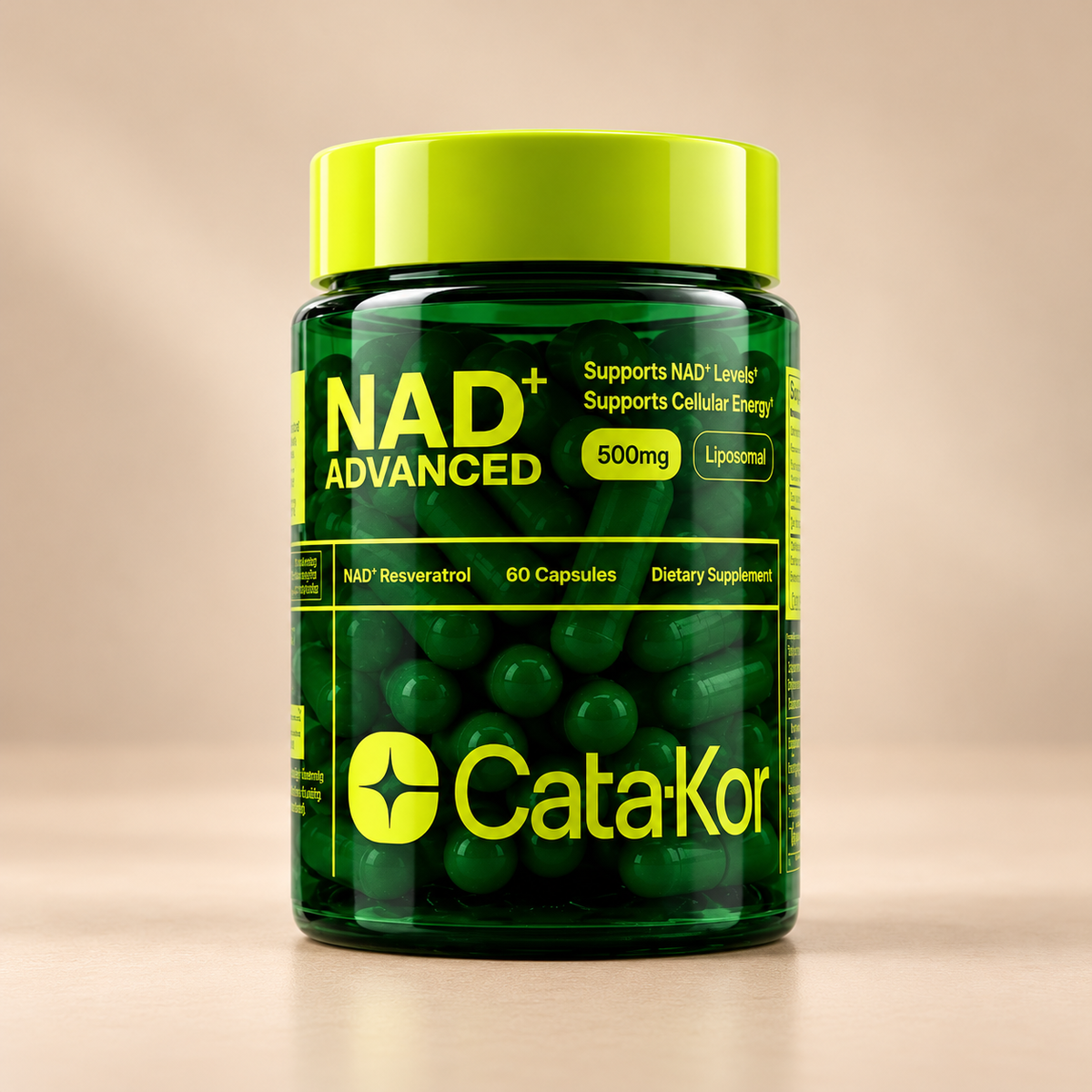 CataKor NAD+ Advanced 500 mg – Suplemento Liposomal con Resveratrol, 60 Cápsulas