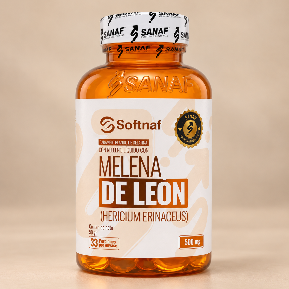 SANAF Softnaf Melena de León 500 mg – Suplemento de Hericium erinaceus, 33 Porciones