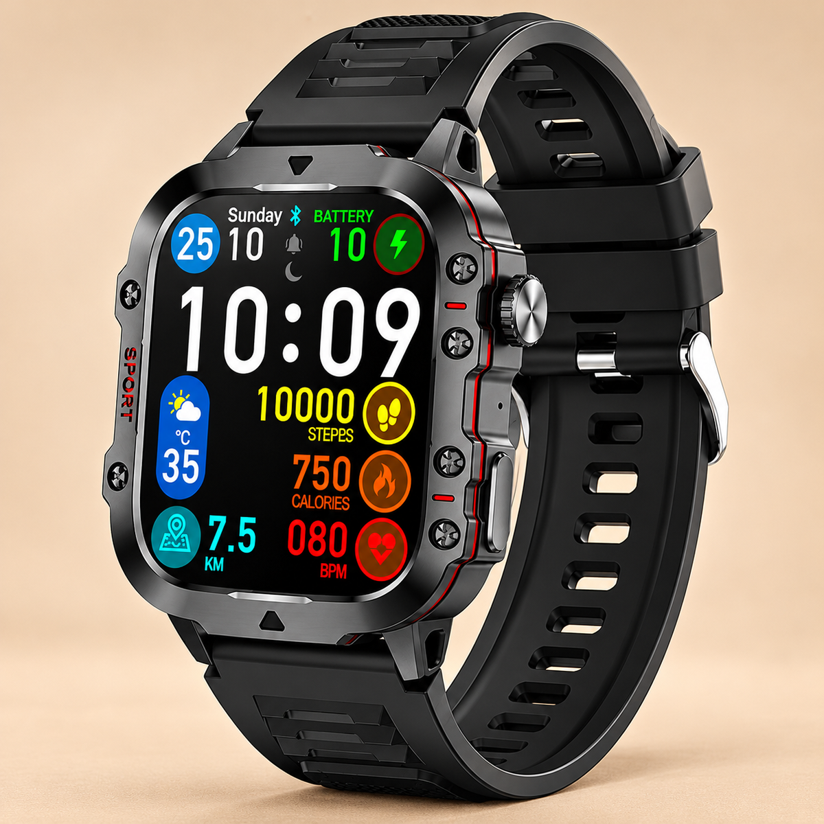 Smartwatch SPORT 1.96" HD – Bluetooth, Salud, Deportes, Música y Juegos