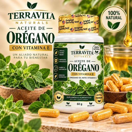 Aceite de Orégano con Vitamina E – Suplemento Alimenticio en Cápsulas, 60 g