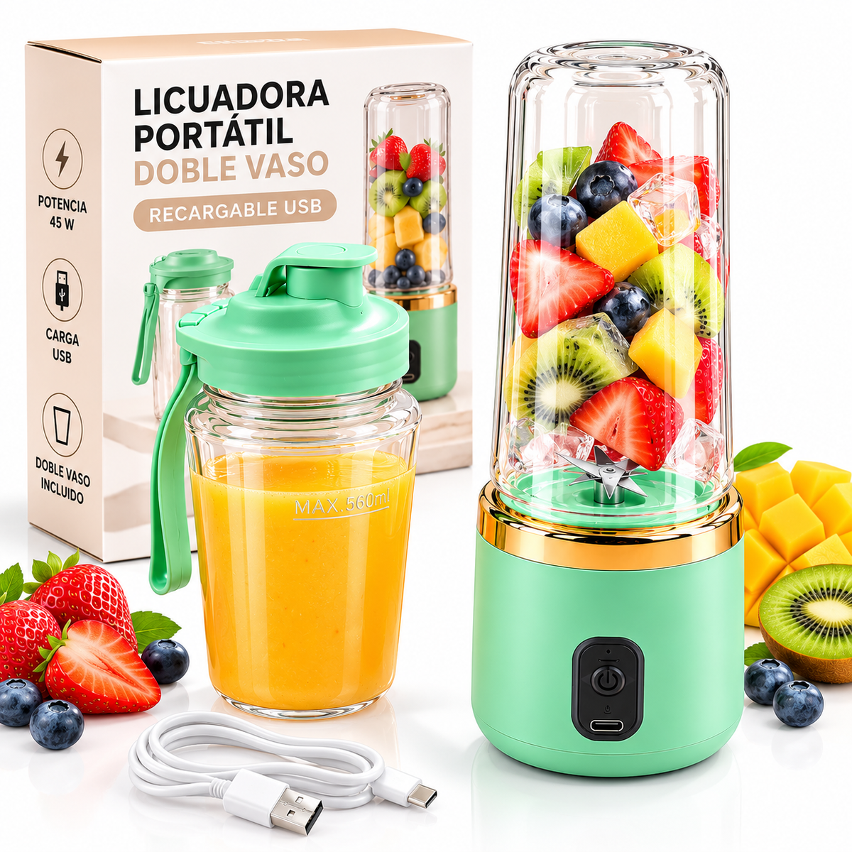LICUADORA PORTÁTIL DOBLE VASO