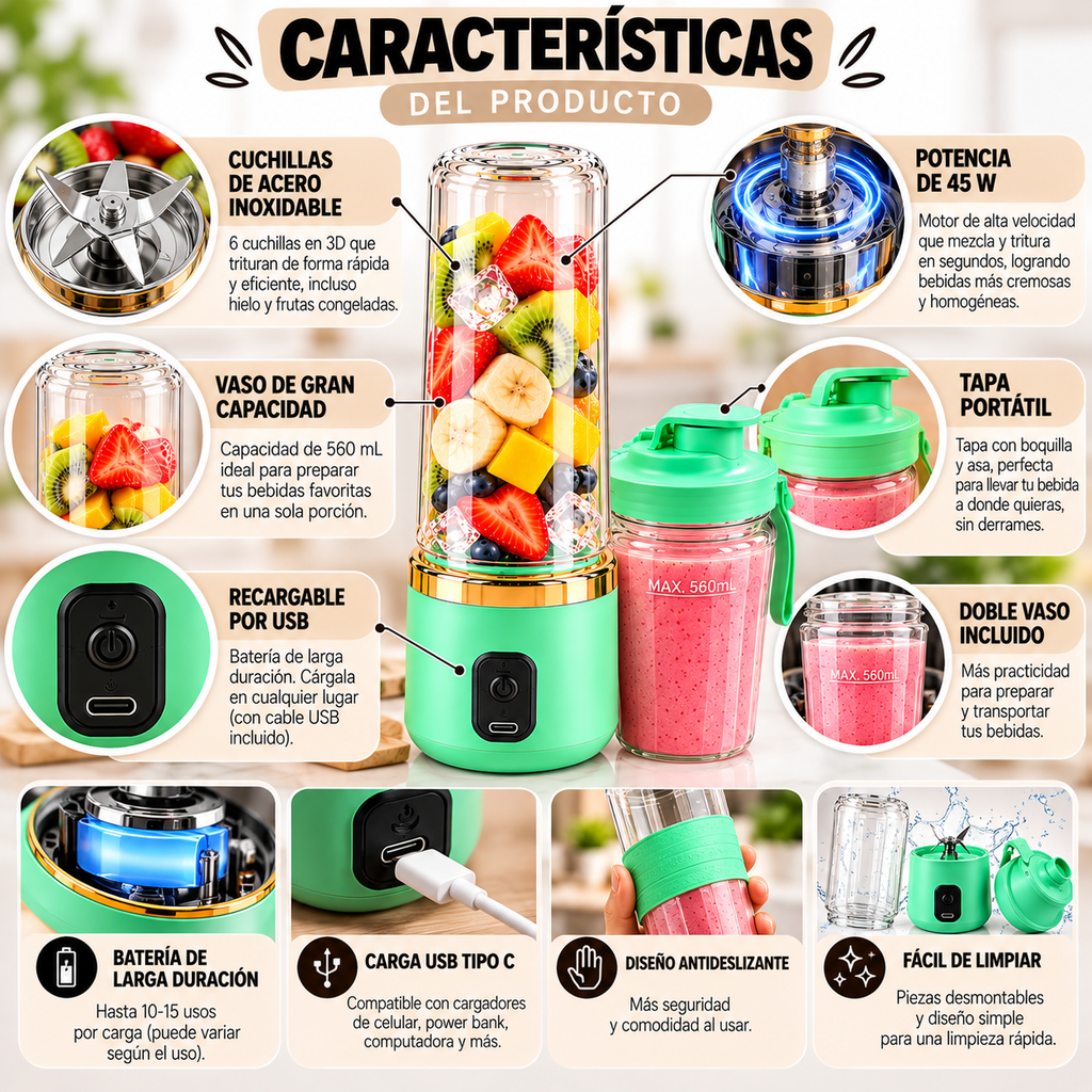 LICUADORA PORTÁTIL DOBLE VASO