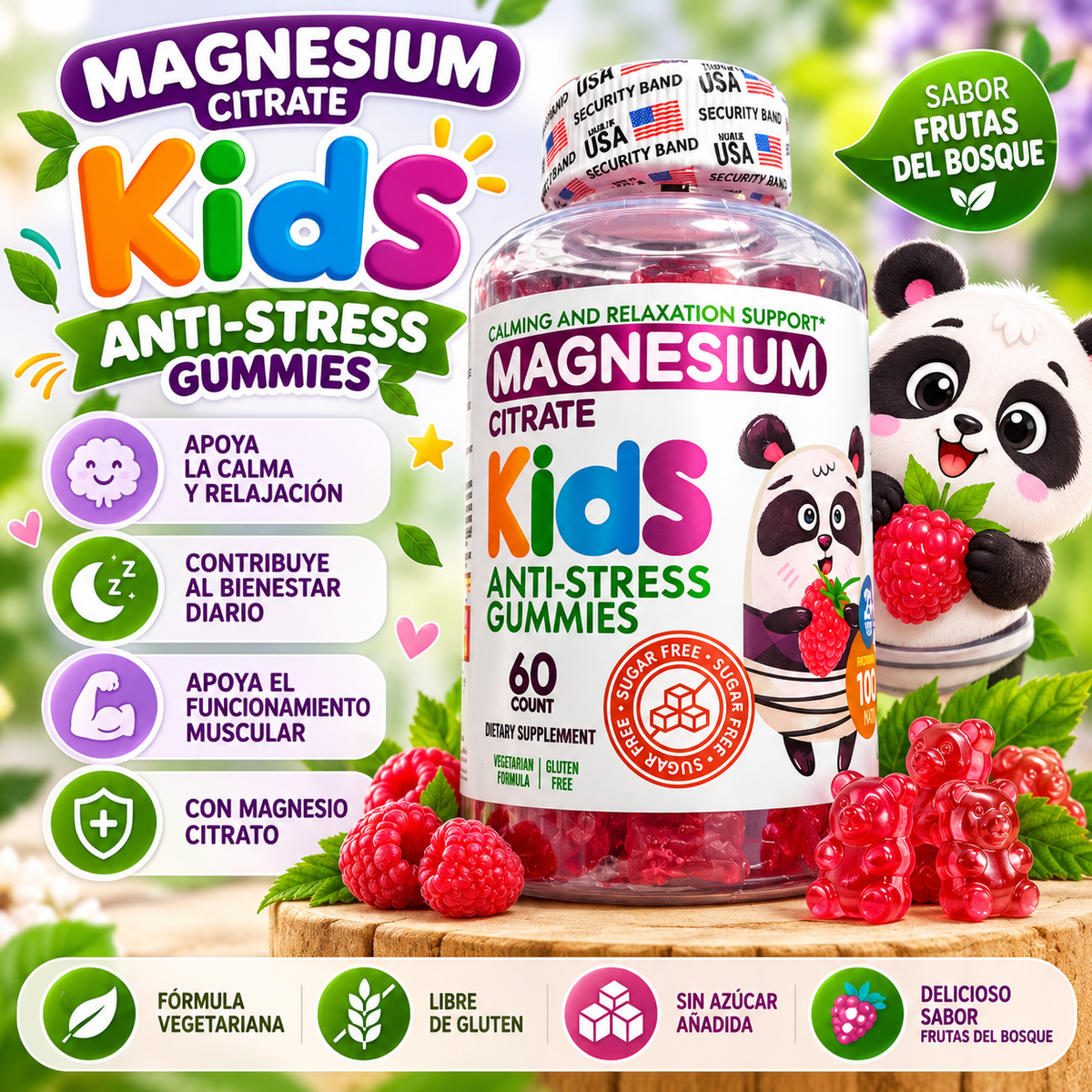 Magnesium Citrate Kids Gummies – 60 Gomitas de Sabor Frutas del Bosque