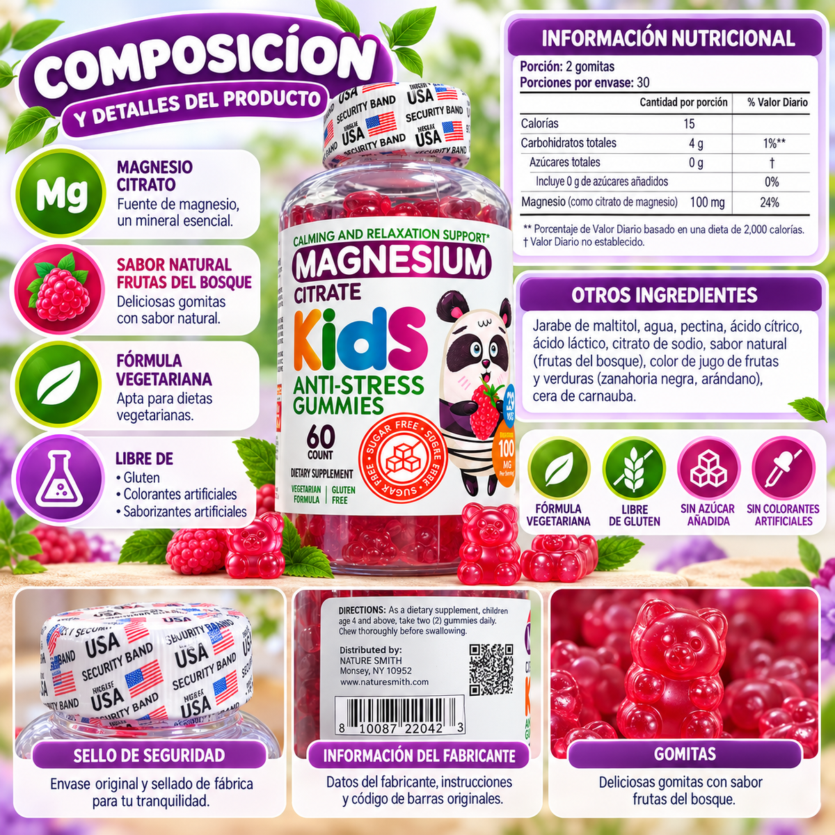Magnesium Citrate Kids Gummies – 60 Gomitas de Sabor Frutas del Bosque