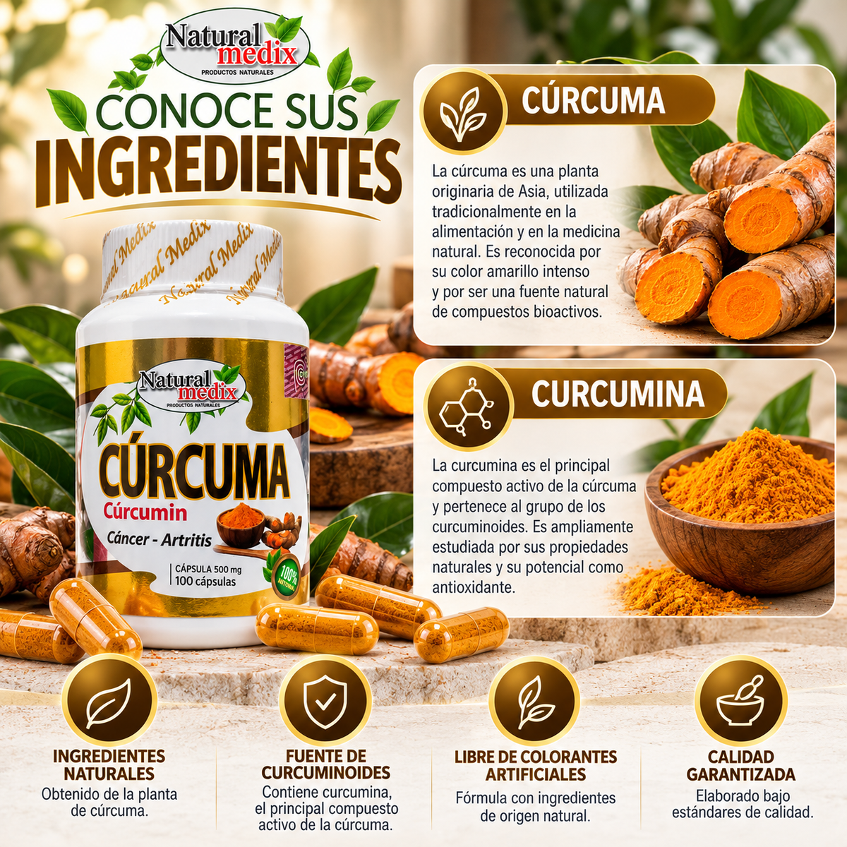 Natural Medix Cúrcuma + Cúrcumina 500 mg – 100 Cápsulas