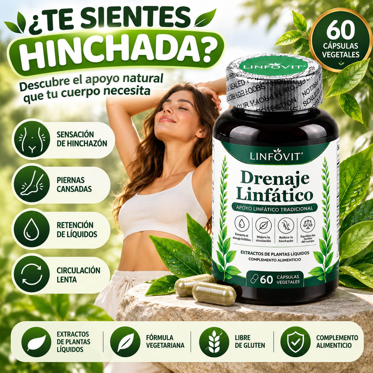 Linfovit Drenaje Linfático – 60 Cápsulas Vegetales con Extractos de Plantas