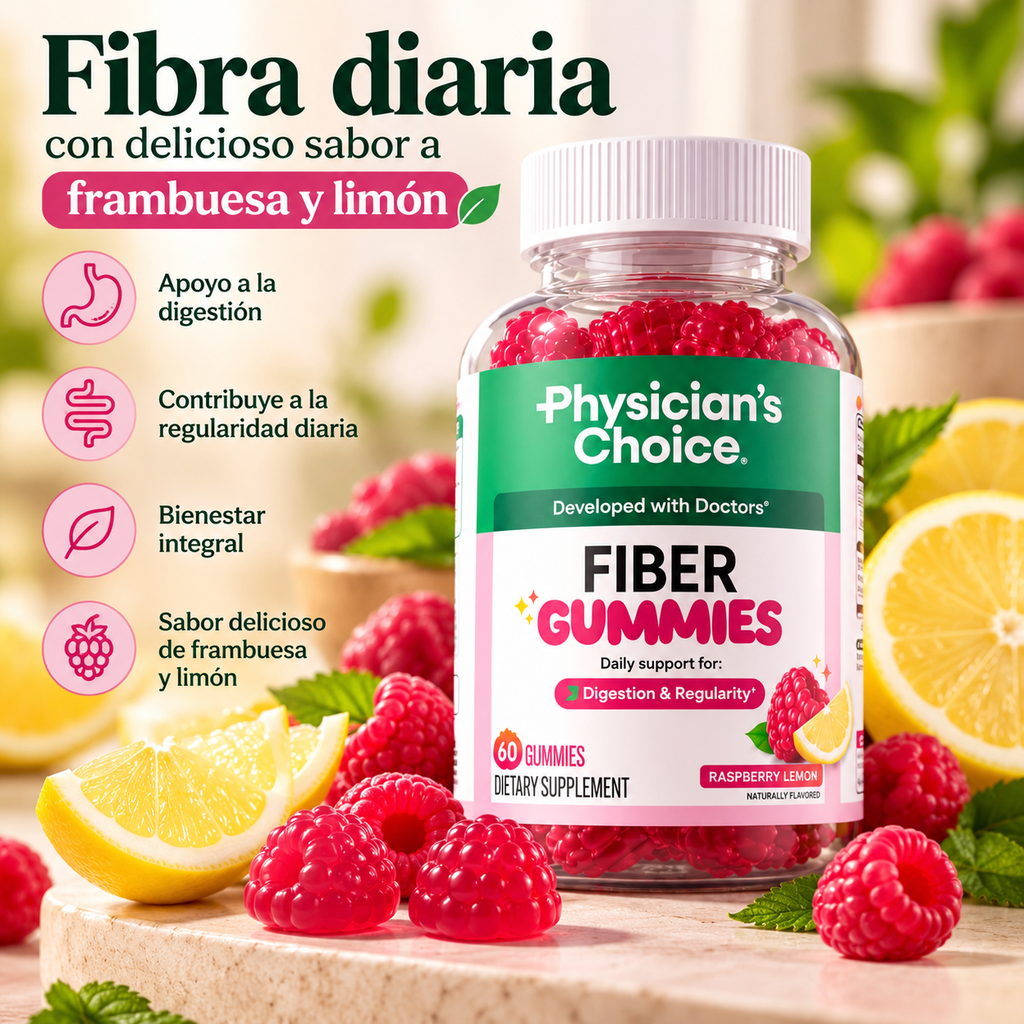 Physician’s Choice Fiber Gummies – Gomitas de Fibra con Sabor a Frambuesa y Limón, 60 Unidades