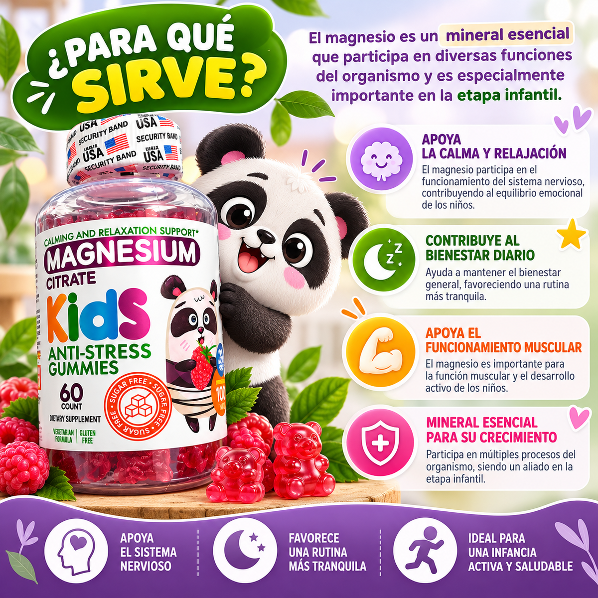 Magnesium Citrate Kids Gummies – 60 Gomitas de Sabor Frutas del Bosque