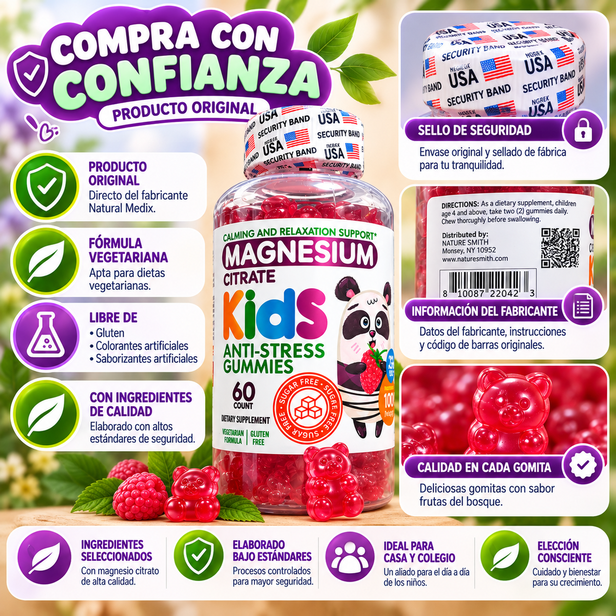 Magnesium Citrate Kids Gummies – 60 Gomitas de Sabor Frutas del Bosque
