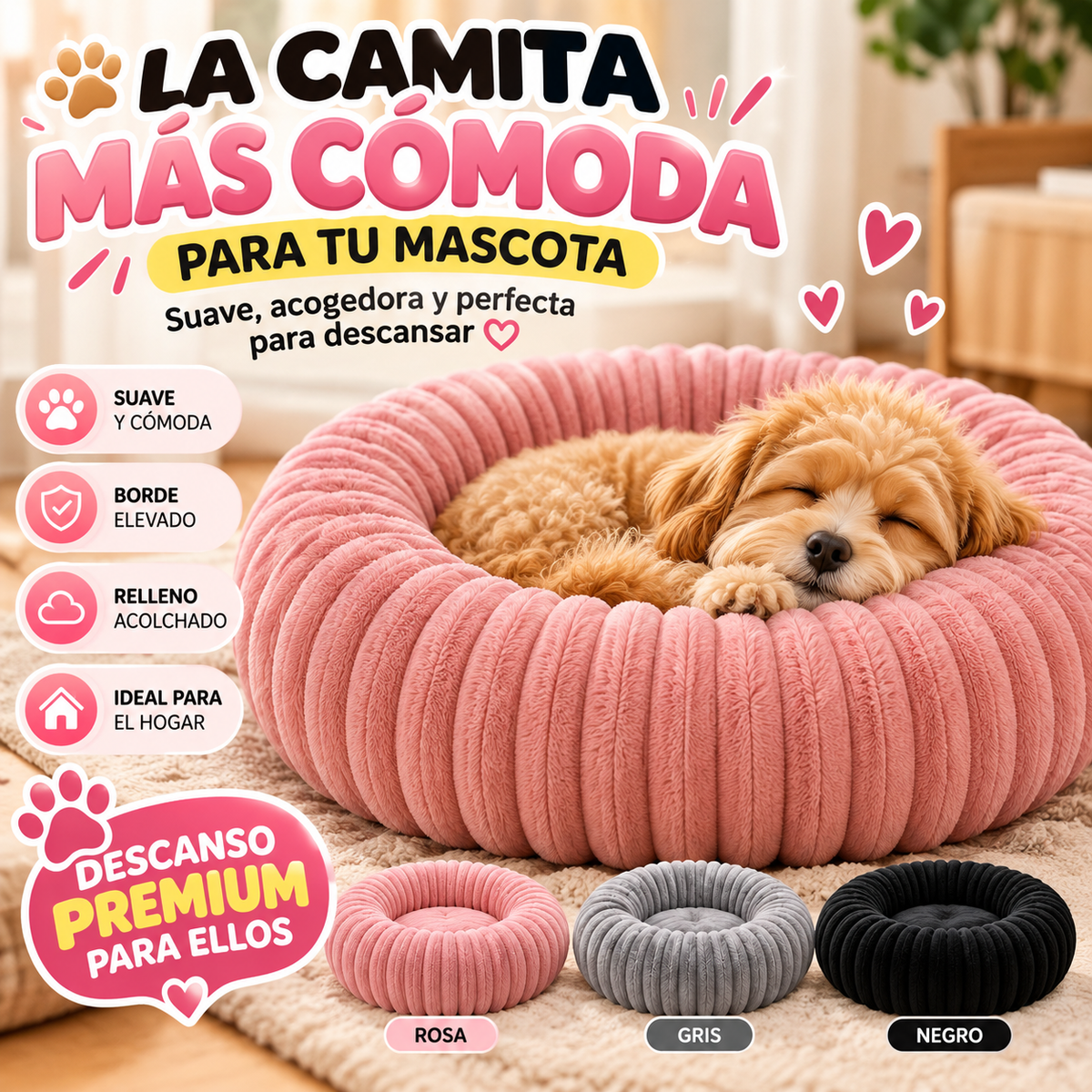 Cama Premium Redonda para Mascotas – Suave, Acogedora y Antiestrés