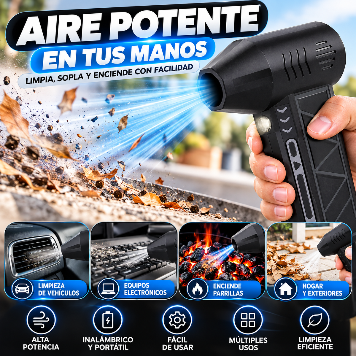 Soplador Eléctrico Portátil Multifunción – Potente Flujo de Aire