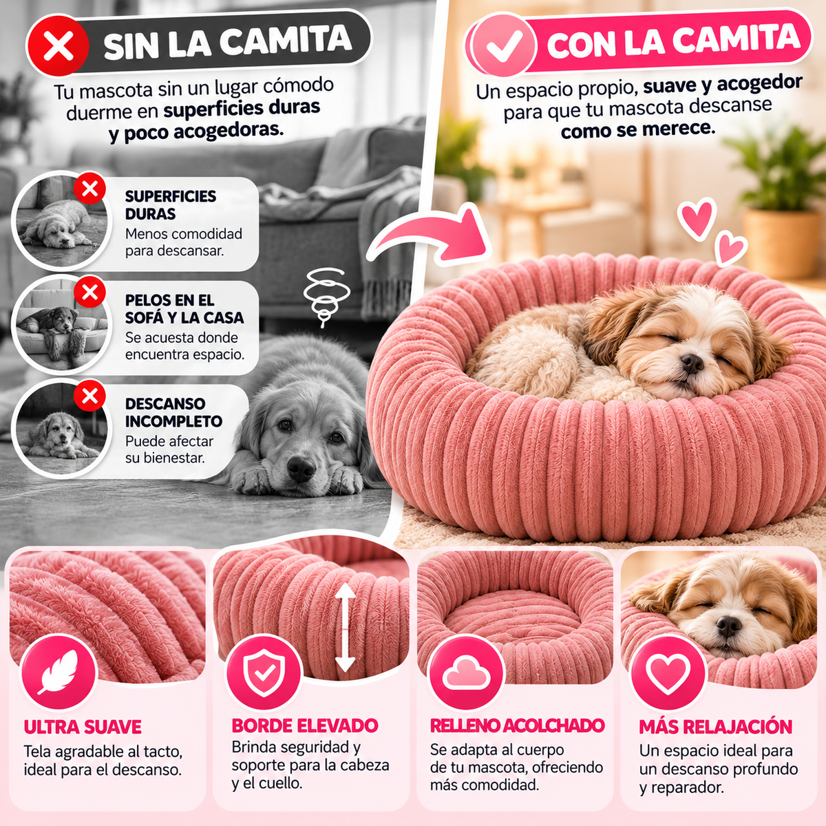 Cama Premium Redonda para Mascotas – Suave, Acogedora y Antiestrés
