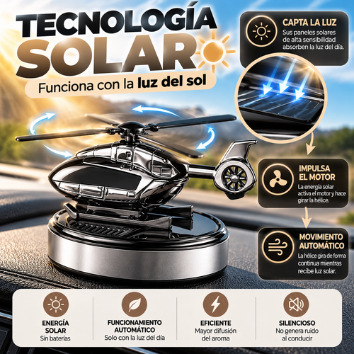 Ambientador Solar para Auto en Forma de Helicóptero – Difusor de Aroma con Hélice Giratoria