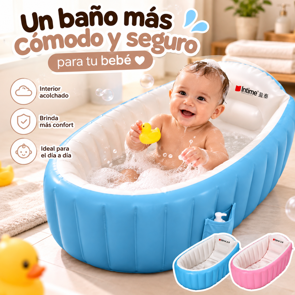 Bañera Inflable para Bebé con Diseño Acolchado y Soporte de Confort