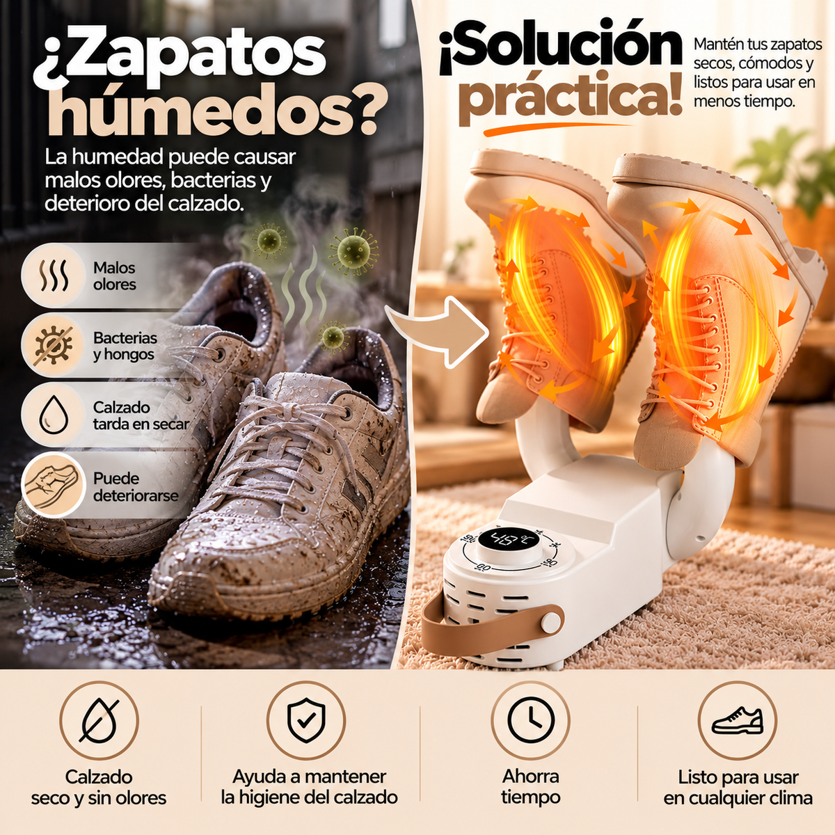 Secador Eléctrico de Calzado Premium con Control de Temperatura y Temporizador Digital