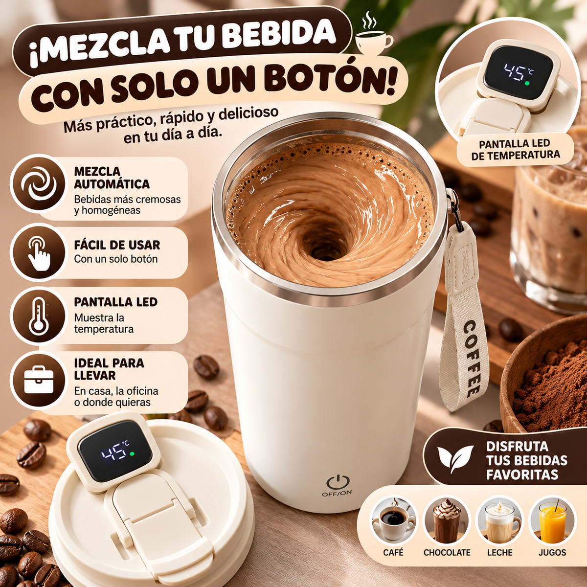 MugMix Pro™ – Vaso Mezclador Automático con Pantalla LED