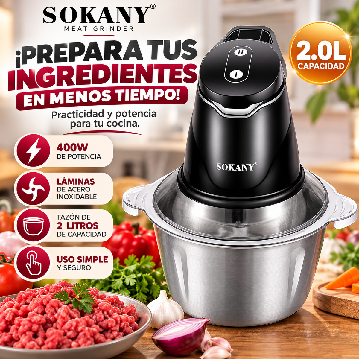 Picadora Eléctrica de Carne SOKANY 2L – 400W