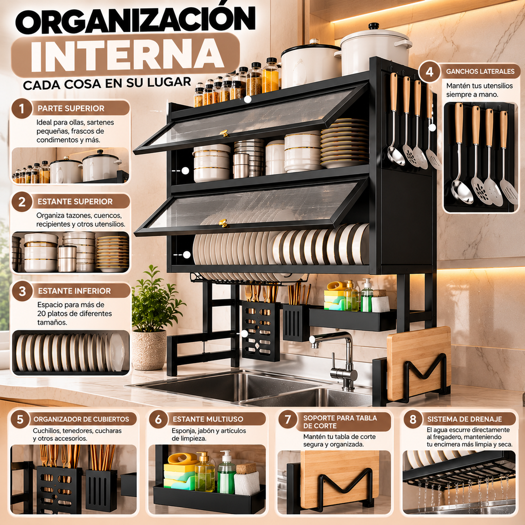 Organizador de Cocina 3 Niveles | Escurridor Multifuncional