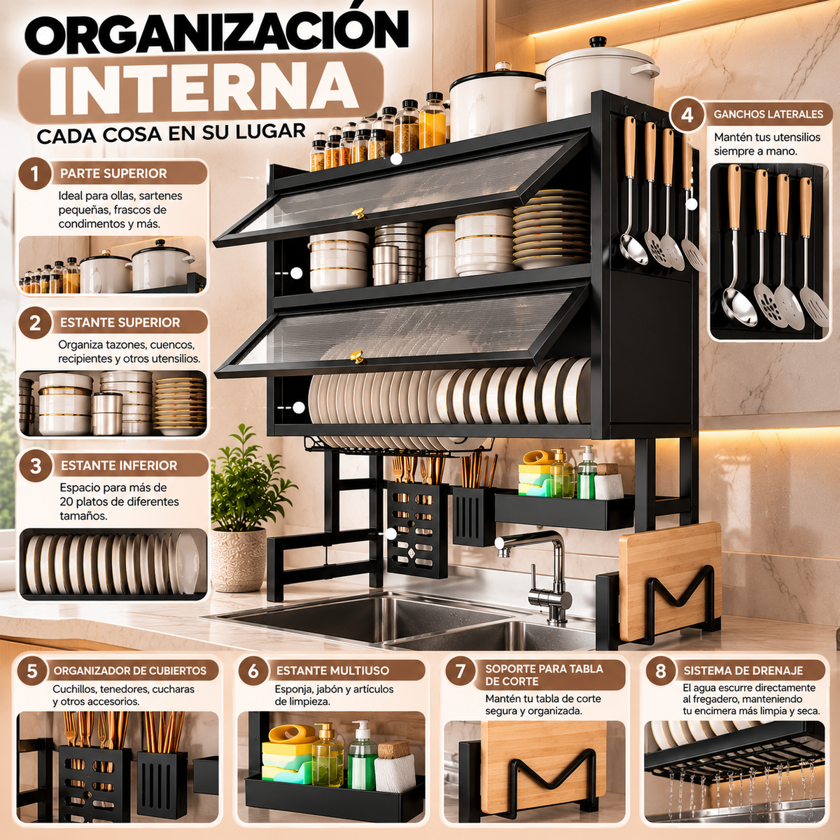 Organizador de Cocina 3 Niveles | Escurridor Multifuncional