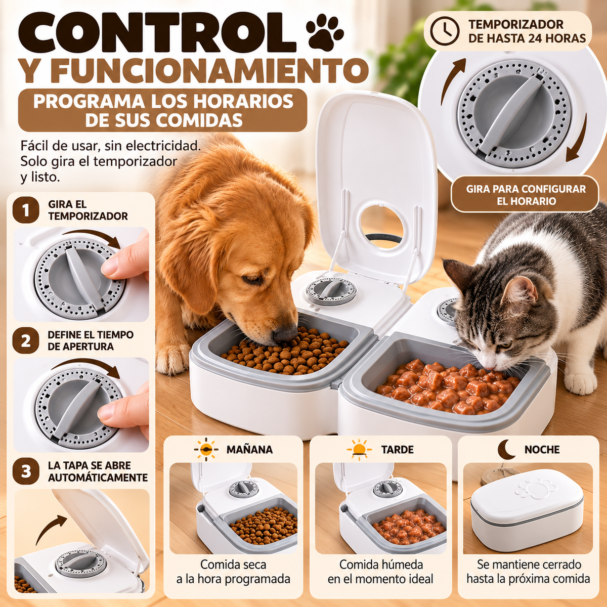 Dispensador Automático 2 en 1 para Mascotas – Alimentación Programada y Conservación de Alimentos