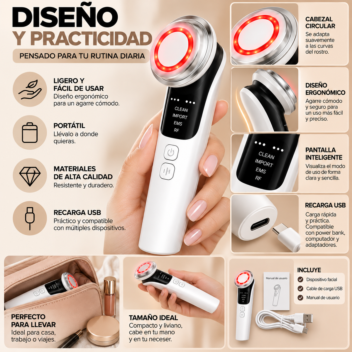 Rejuvenecedor Facial 4 en 1 con Luz LED Roja – Piel Más Radiante, Firme y Luminosa desde Casa