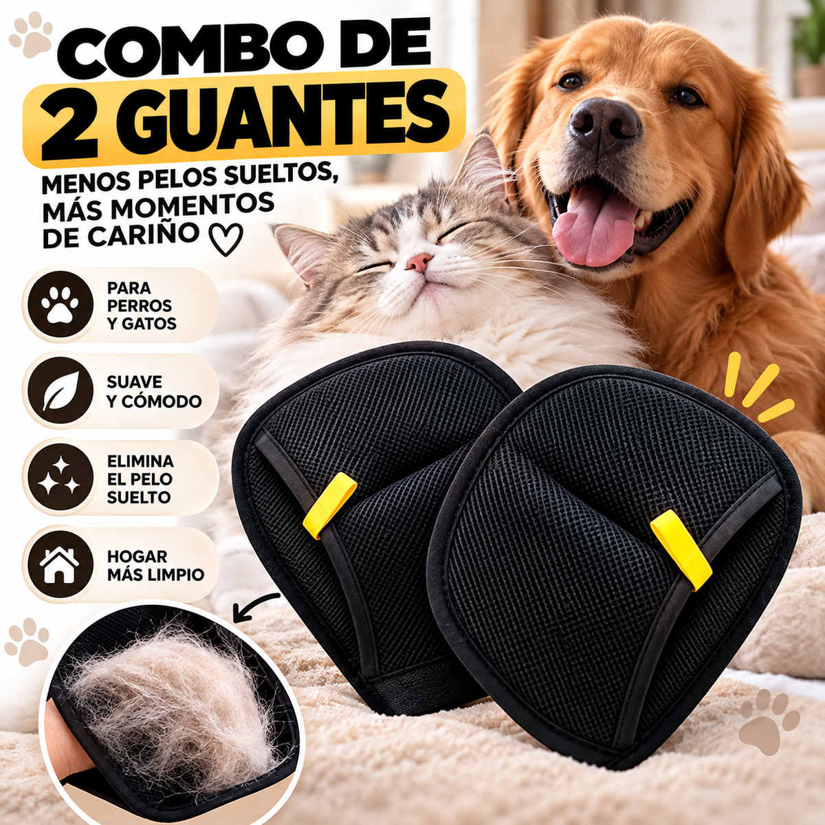 Guantes Quitapelos para Mascotas 2 en 1 Combo x2 – Perros y Gatos
