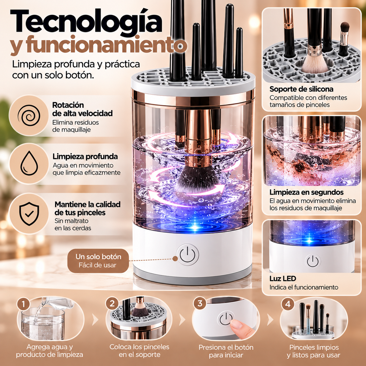 Limpiador Eléctrico de Brochas de Maquillaje 360° – Limpieza Rápida y Sin Esfuerzo