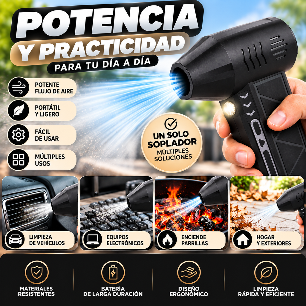 Soplador Eléctrico Portátil Multifunción – Potente Flujo de Aire