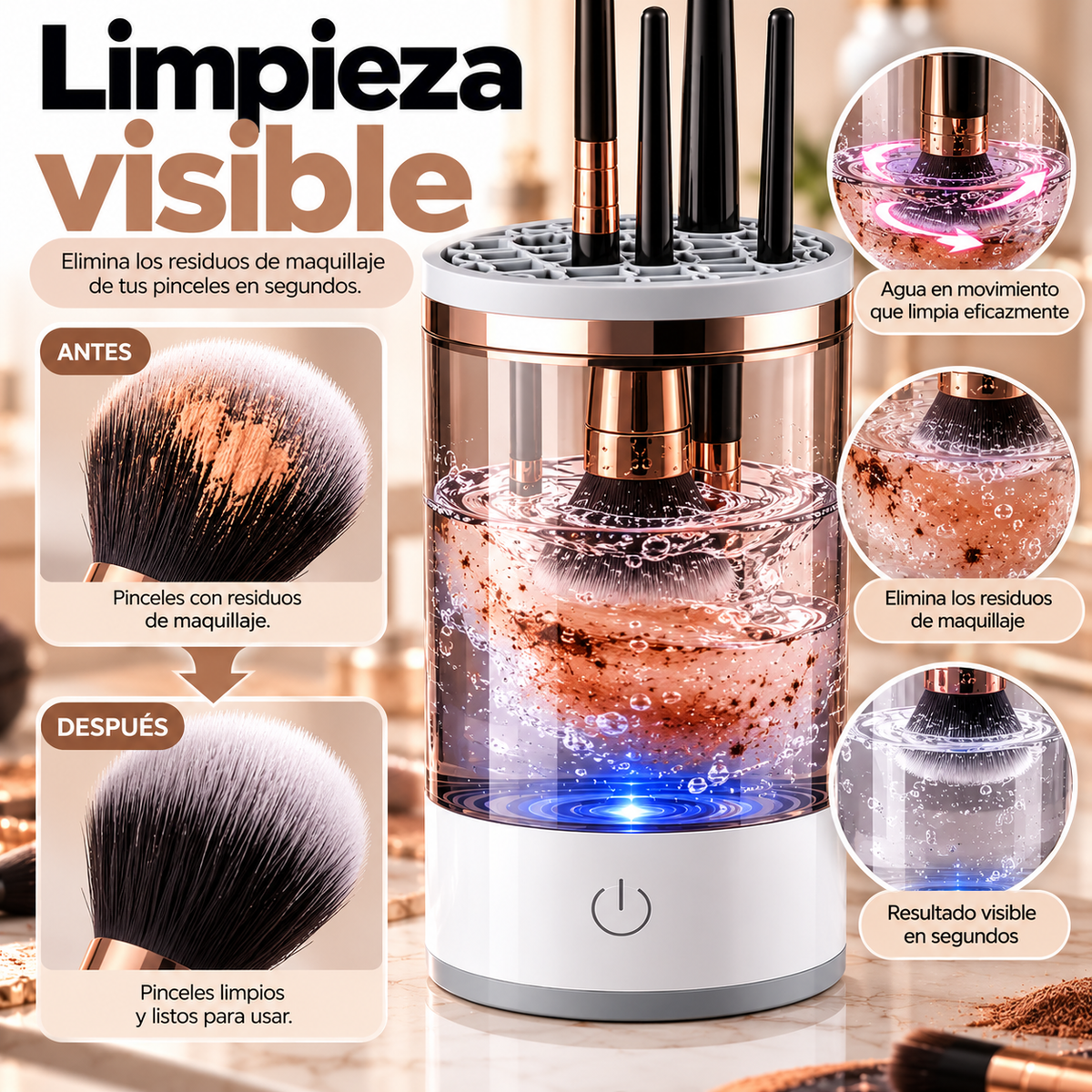 Limpiador Eléctrico de Brochas de Maquillaje 360° – Limpieza Rápida y Sin Esfuerzo