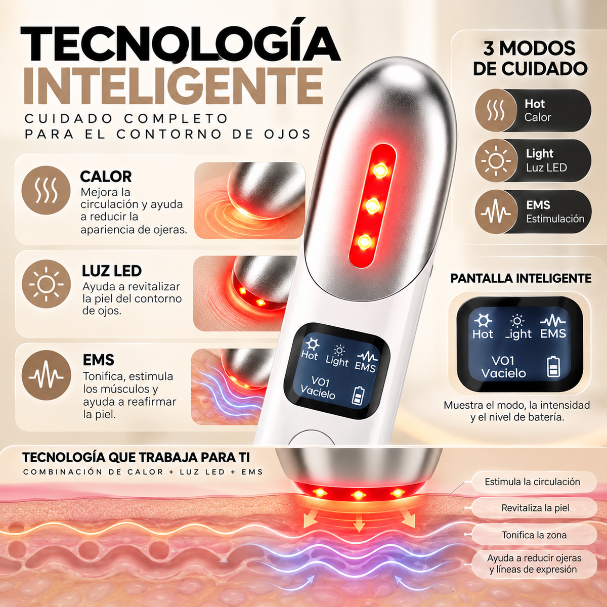 Contour Eye Pro™ – Dispositivo 3 en 1 para Contorno de Ojos con LED, Calor y EMS