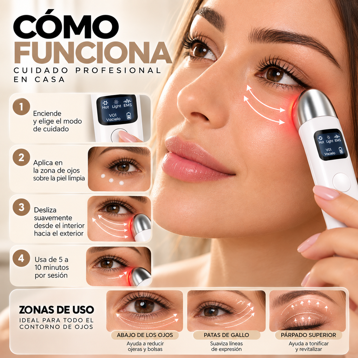 Contour Eye Pro™ – Dispositivo 3 en 1 para Contorno de Ojos con LED, Calor y EMS