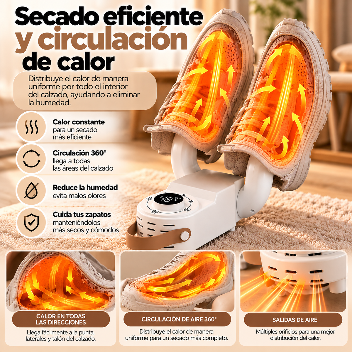 Secador Eléctrico de Calzado Premium con Control de Temperatura y Temporizador Digital