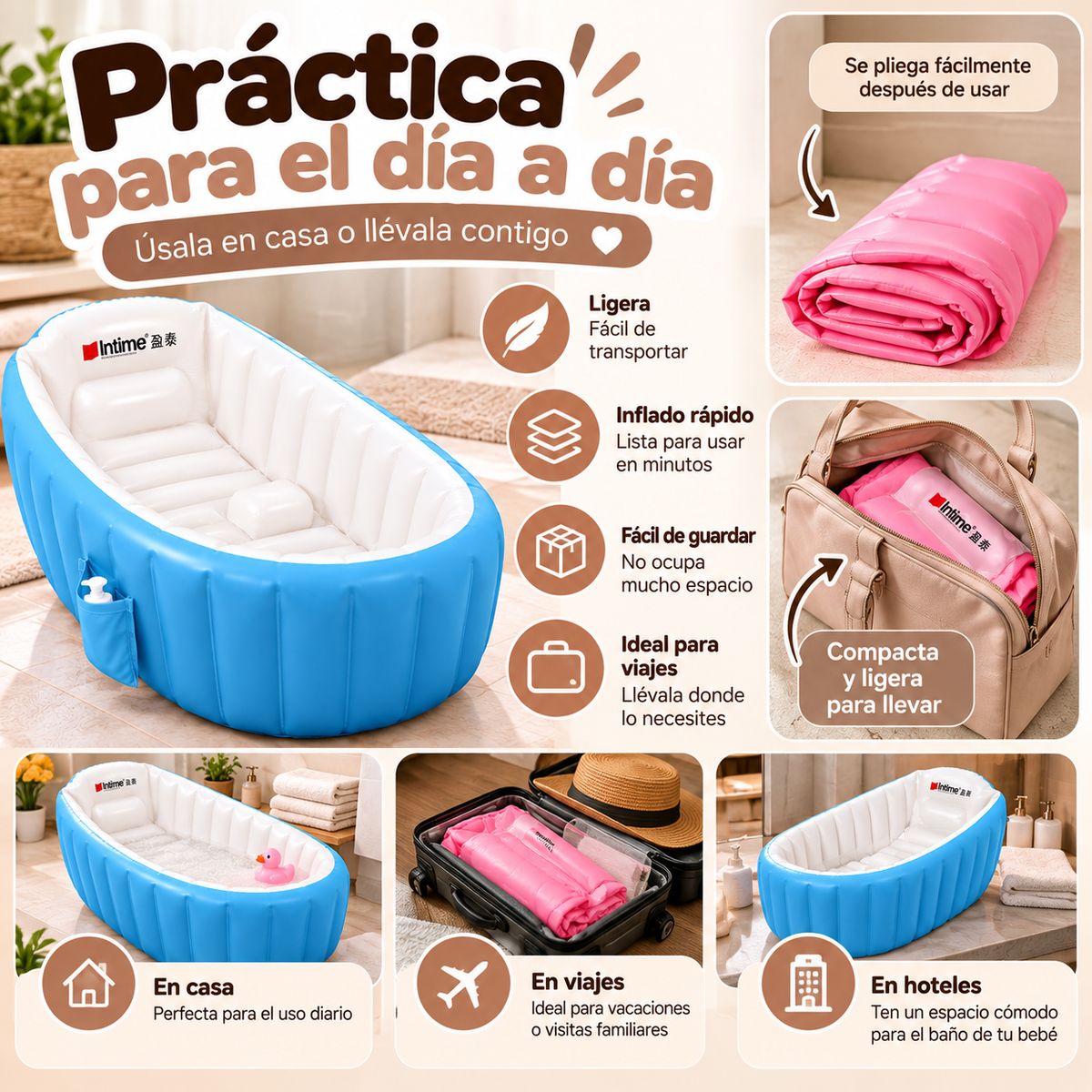 Bañera Inflable para Bebé con Diseño Acolchado y Soporte de Confort