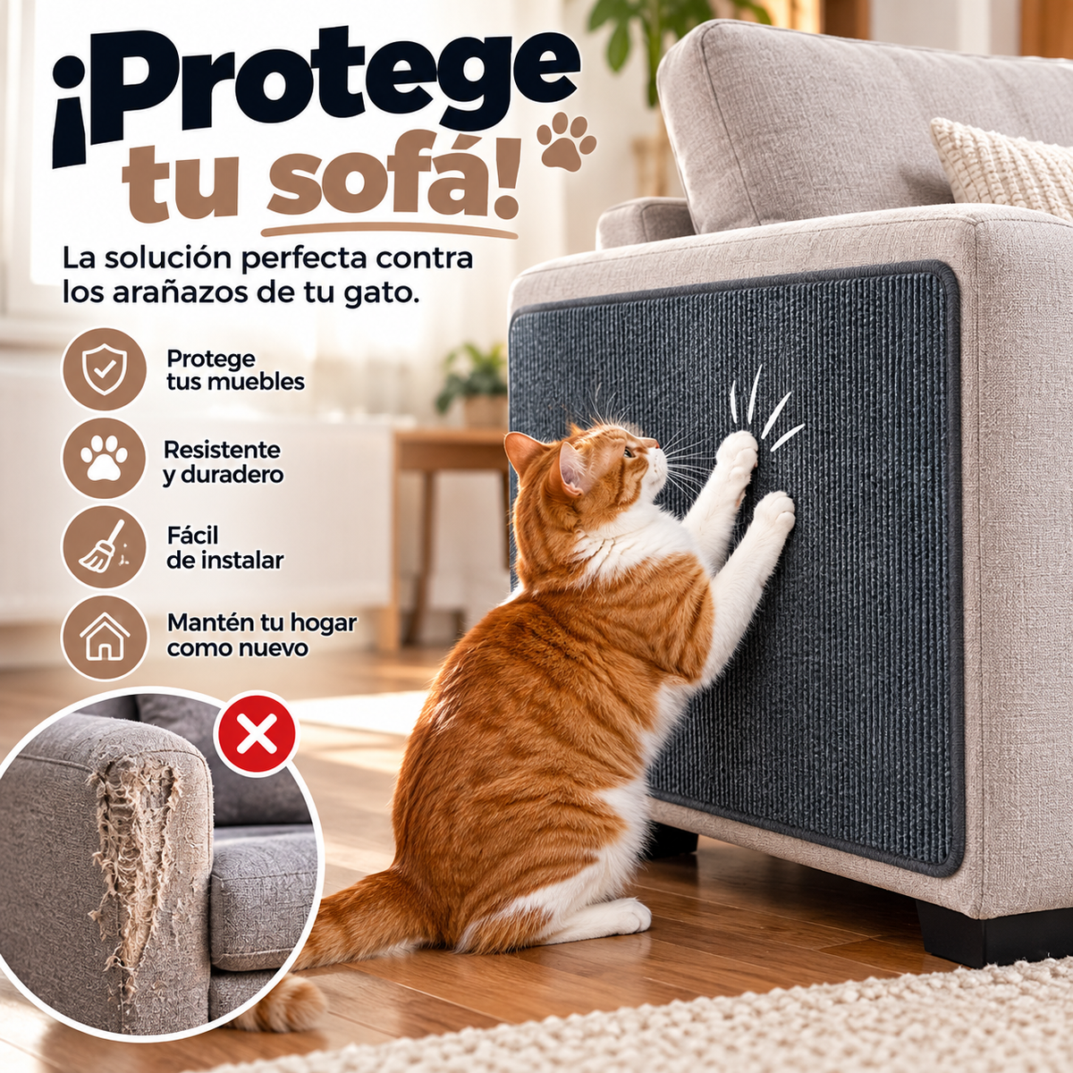 Protector Antiarañazos para Sofá – Alfombrilla Rascadora para Gatos