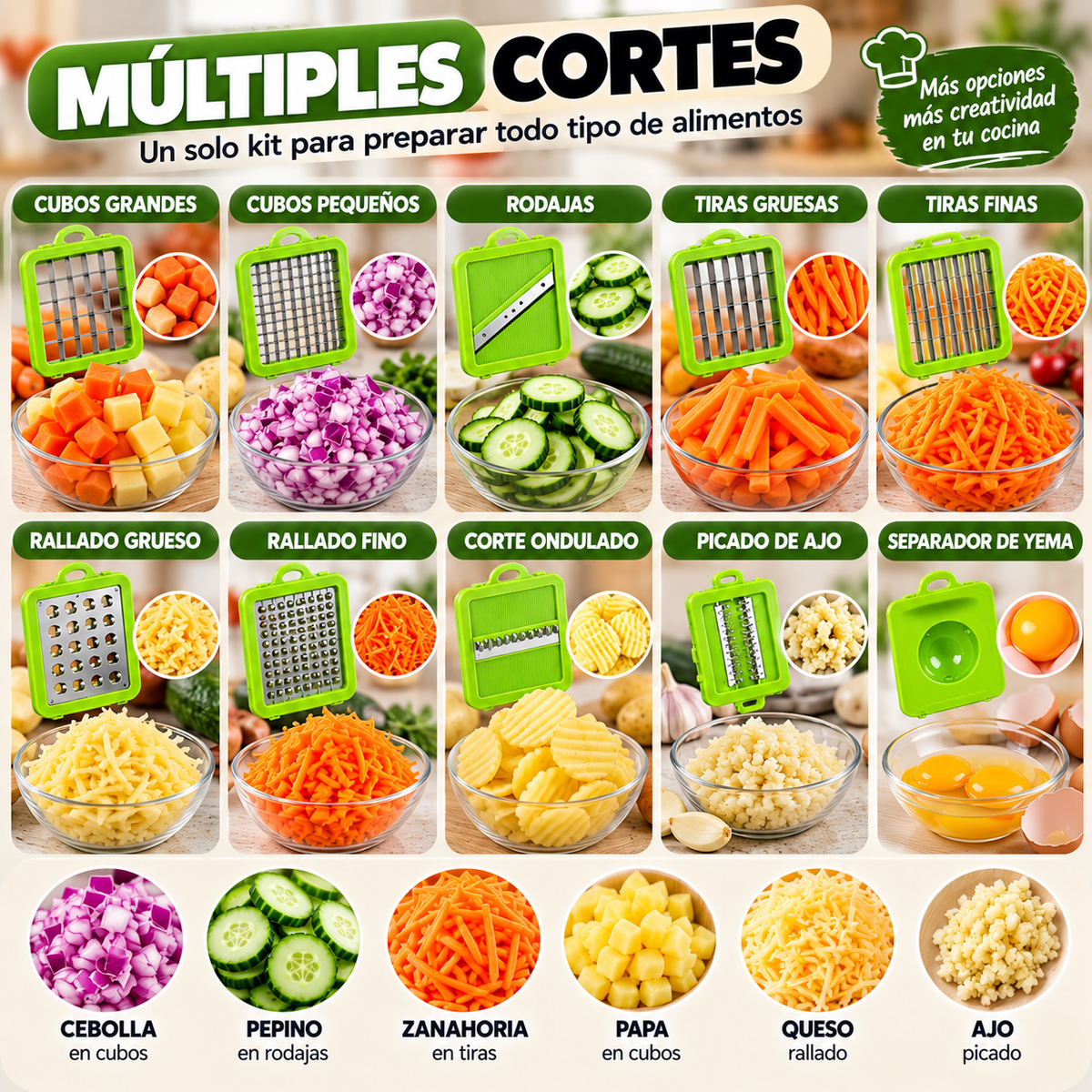 Cortador de Verduras Multifuncional 11 en 1 – Kit Completo de Cocina