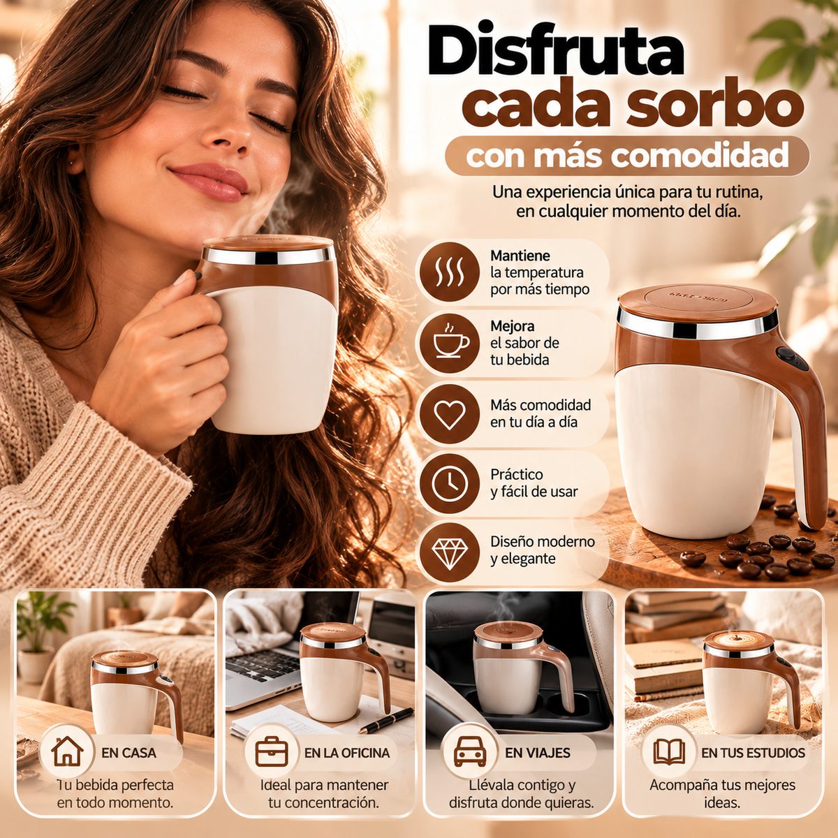 Taza Eléctrica Inteligente Premium con Mezclado Automático y Control de Temperatura