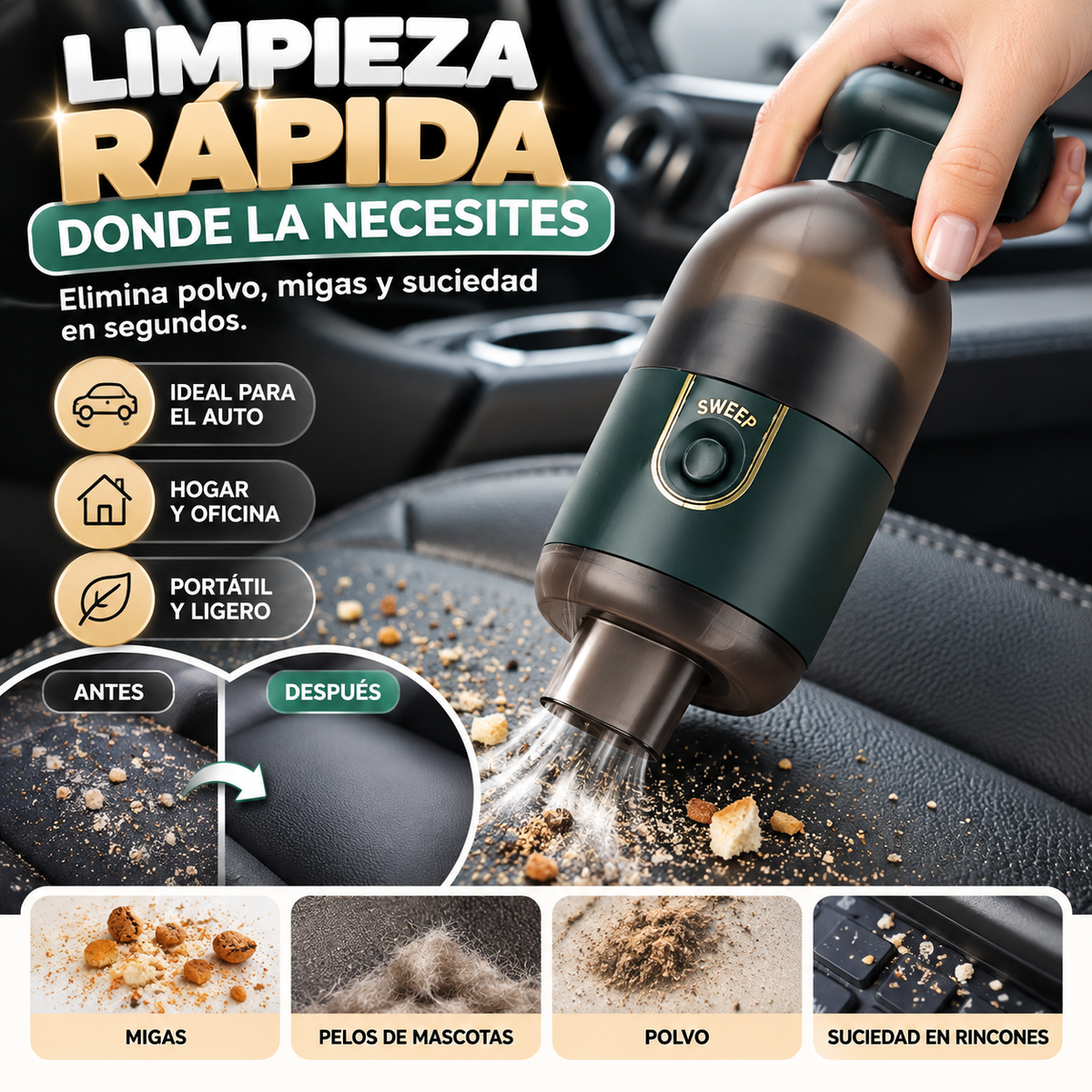 Aspiradora Portátil Inalámbrica 2 en 1 – Potente y Multifuncional