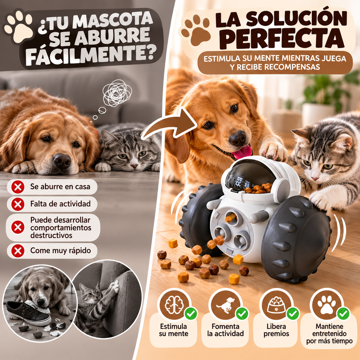 Juguete Interactivo para Mascotas – Dispensador de Premios con Estimulación Mental y Movimiento