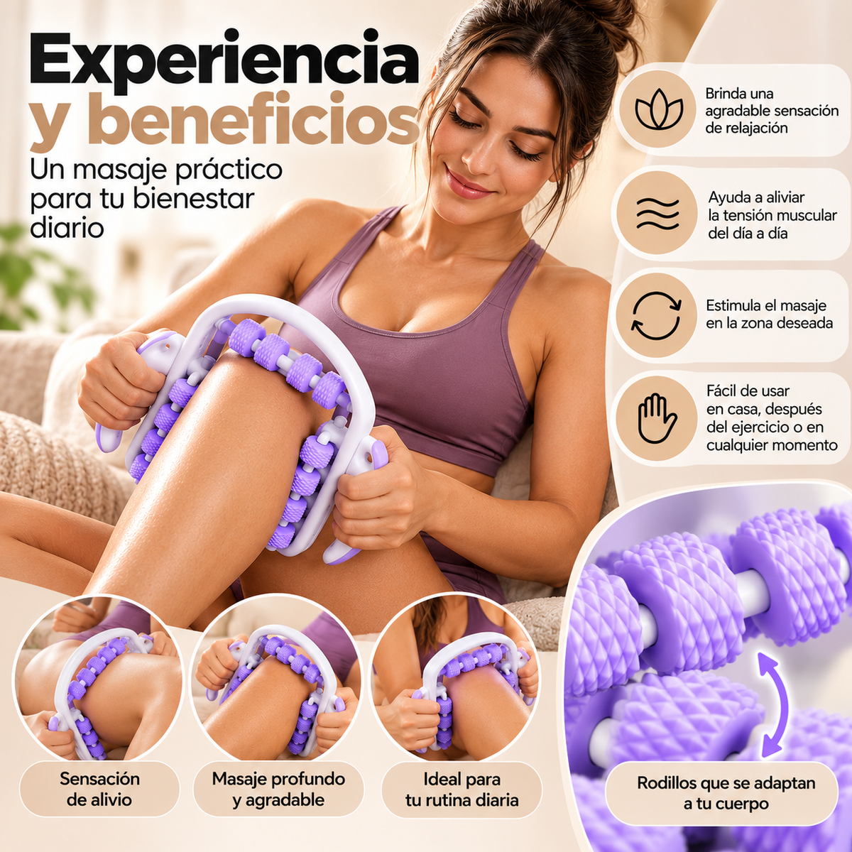 Masajeador Corporal Manual de Rodillos Multidireccionales – Diseño Ergonómico para Masajes en Casa