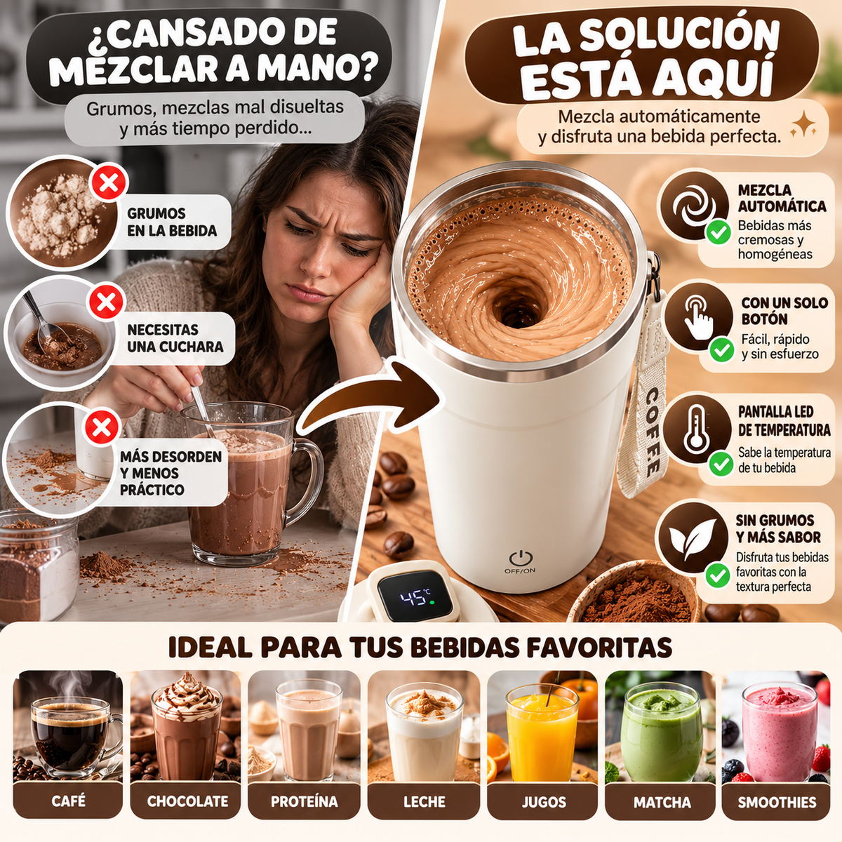 MugMix Pro™ – Vaso Mezclador Automático con Pantalla LED
