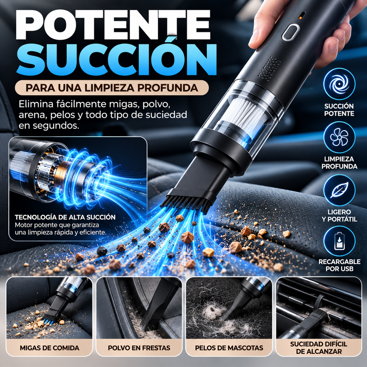 Aspiradora Portátil para Auto ProClean™ – Potencia y Limpieza Total en Cada Rincón