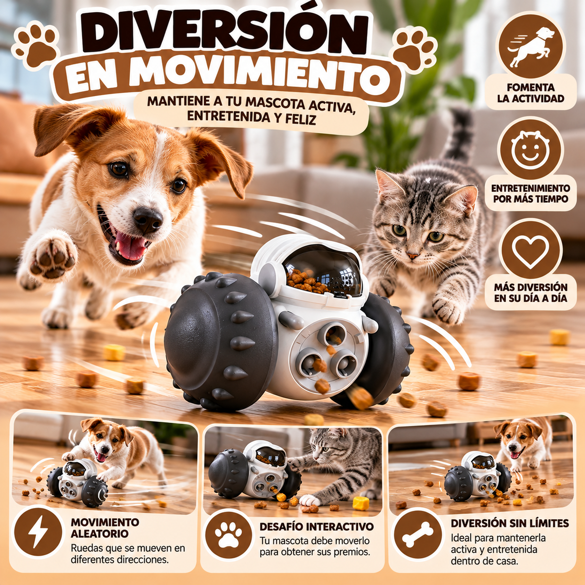 Juguete Interactivo para Mascotas – Dispensador de Premios con Estimulación Mental y Movimiento