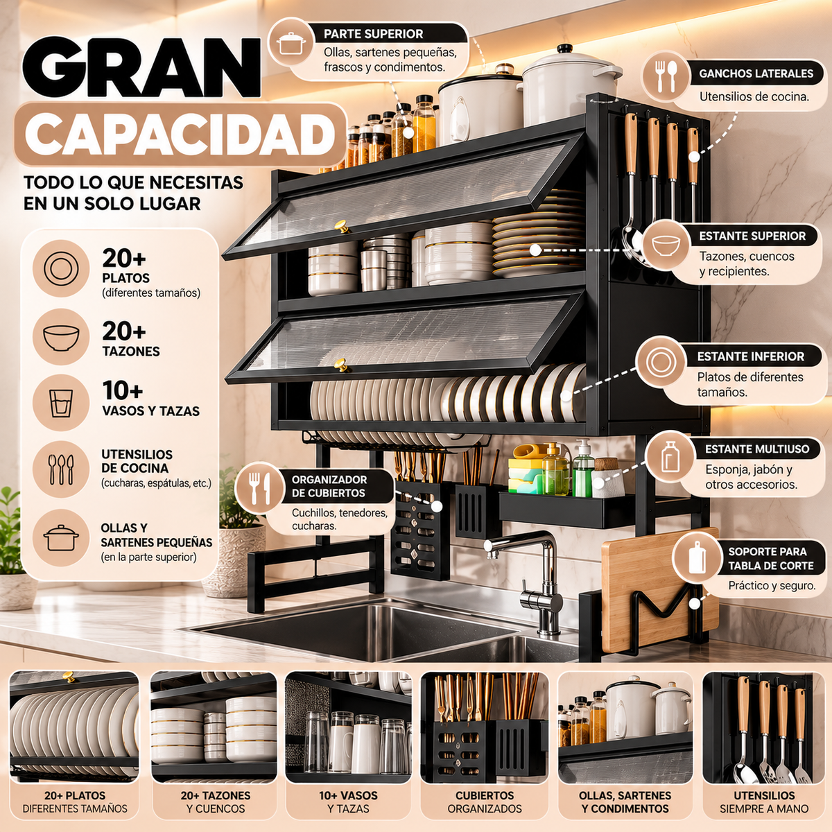 Organizador de Cocina 3 Niveles | Escurridor Multifuncional