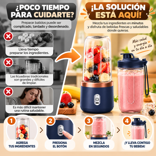 BlendGo Pro™ – Licuadora Portátil 6 Cuchillas con Vaso de Viaje