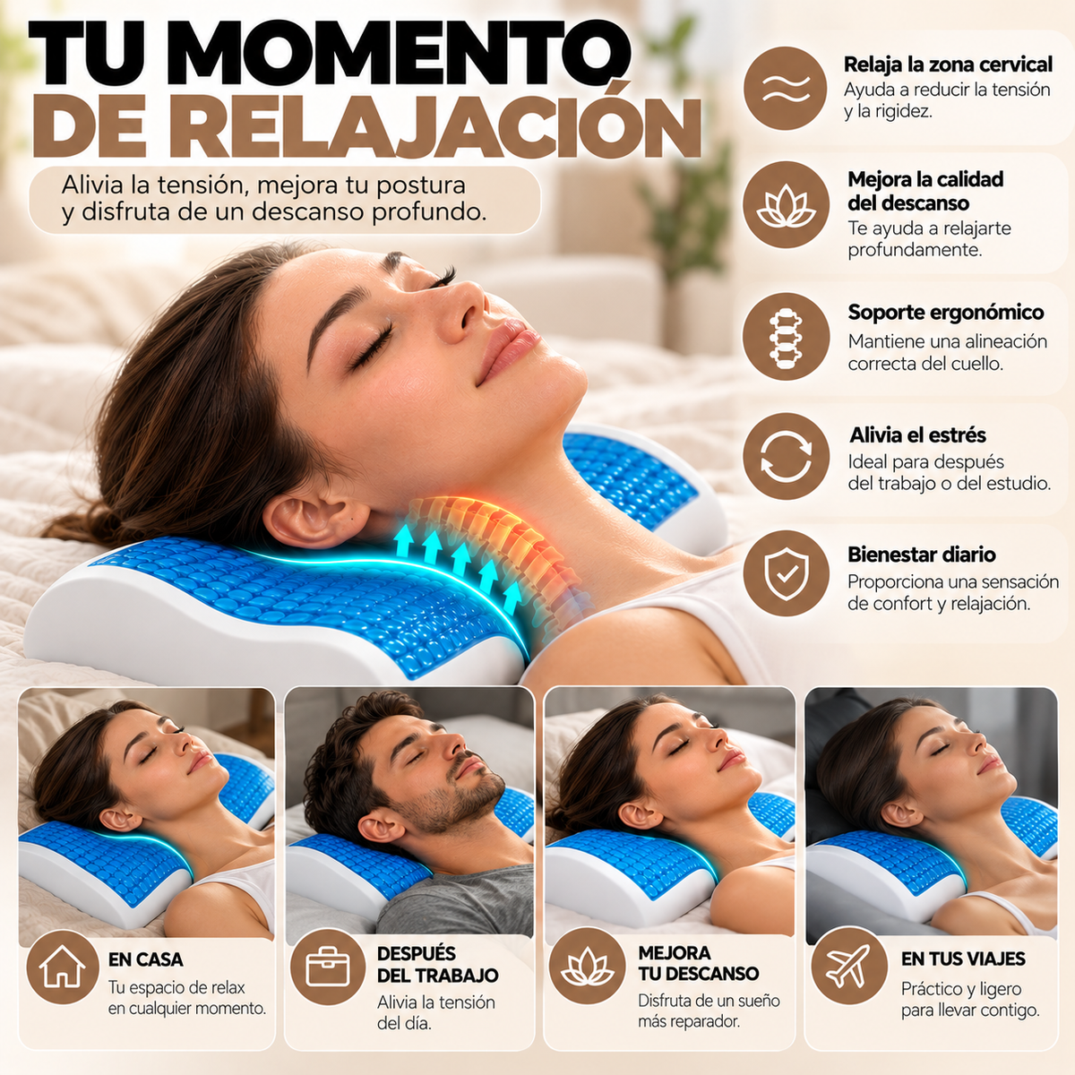 CerviRelax Pro™ – Almohada Ergonómica para Relajación y Soporte Cervical