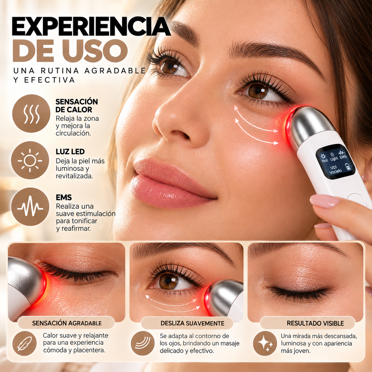 Contour Eye Pro™ – Dispositivo 3 en 1 para Contorno de Ojos con LED, Calor y EMS
