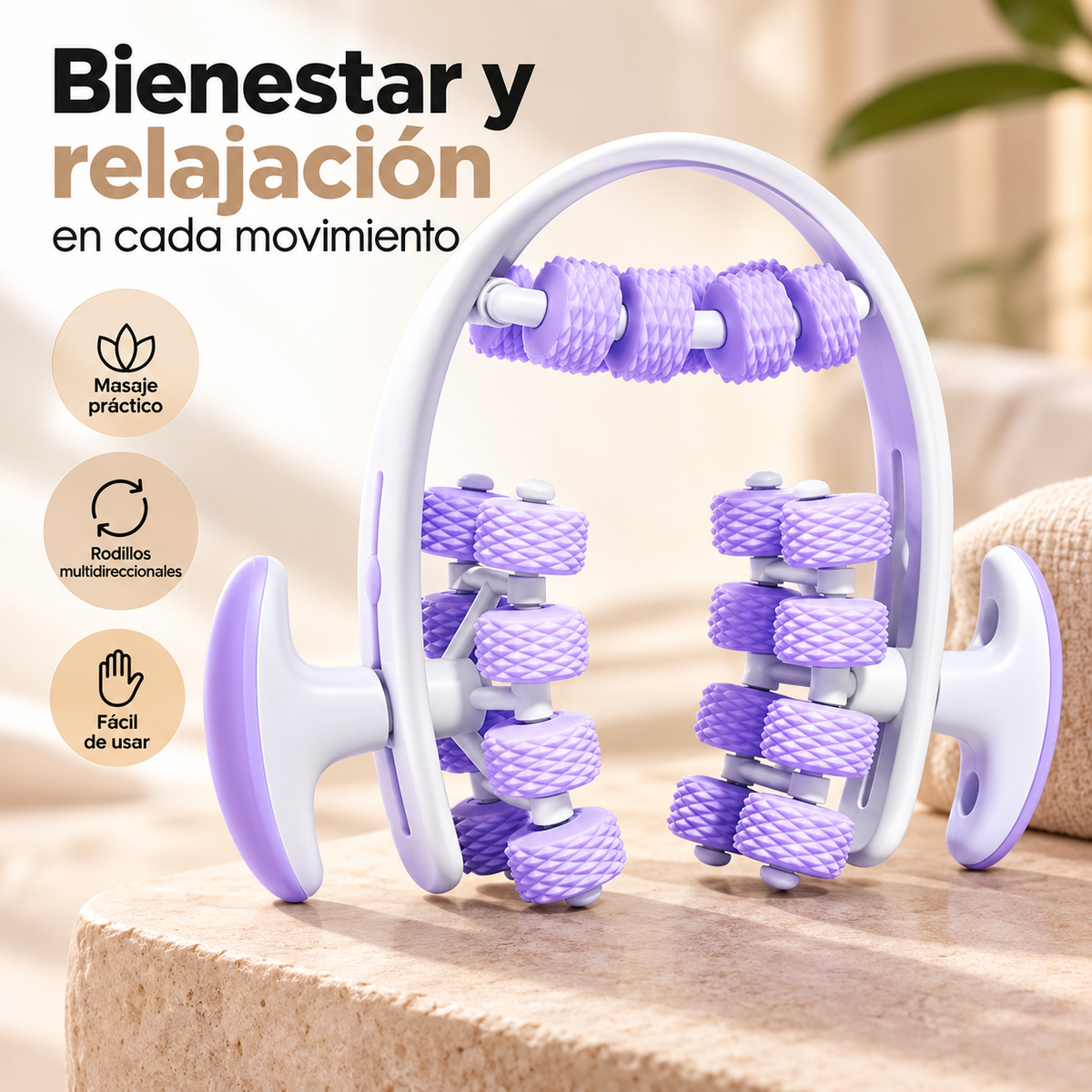 Masajeador Corporal Manual de Rodillos Multidireccionales – Diseño Ergonómico para Masajes en Casa