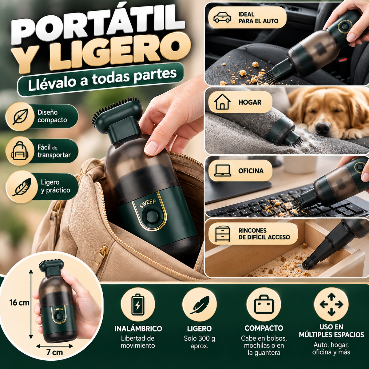 Aspiradora Portátil Inalámbrica 2 en 1 – Potente y Multifuncional